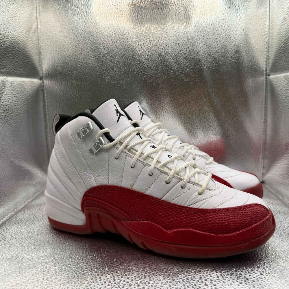 Size 6.5Y Air Jordan 12 Retro Mid Cherry Red Kids Lace Up Sneakers 153265-116